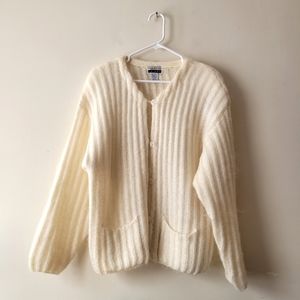 Vintage Express Tricot Oversized Mohair Blend Cardigan Sweater Ivory